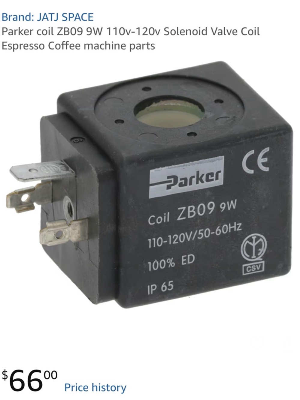 Parker Black Solenoid Coil ZB09 9W
